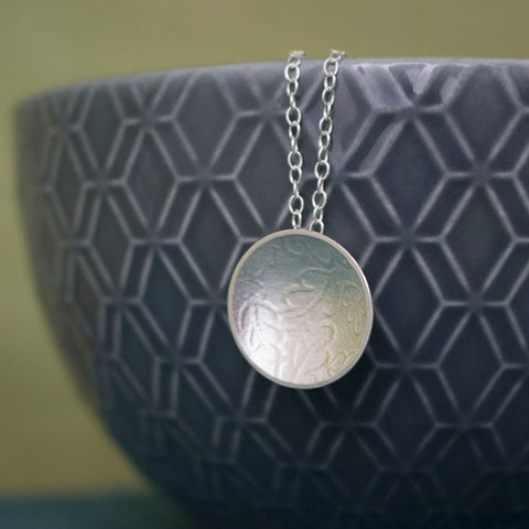 sterling silver oak disc pendant at Joanne Tinley Jewellery