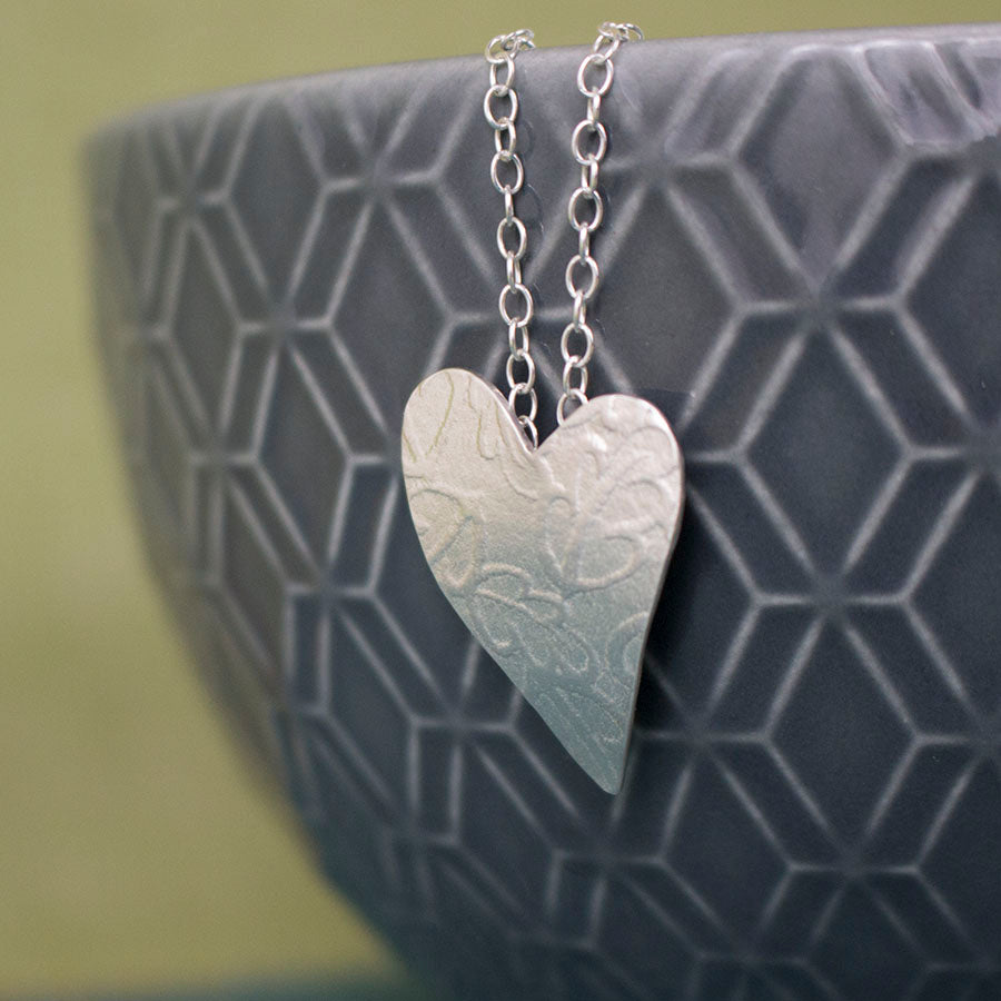 sterling silver oak heart pendant at Joanne Tinley Jewellery