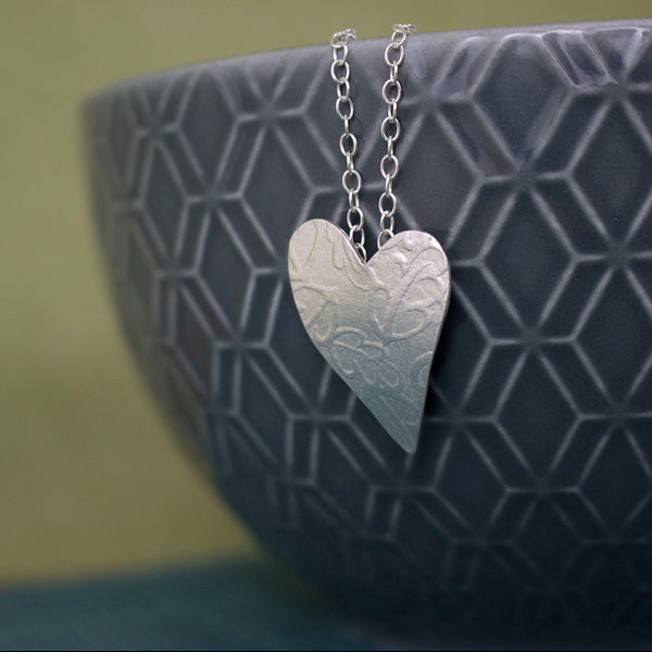 sterling silver oak heart pendant at Joanne Tinley Jewellery