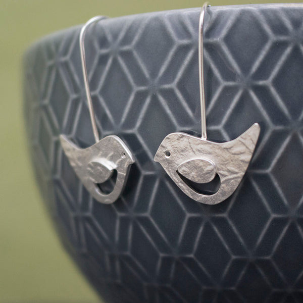 silver songbird lovebird bird earrings from Joanne Tinley Jewellery