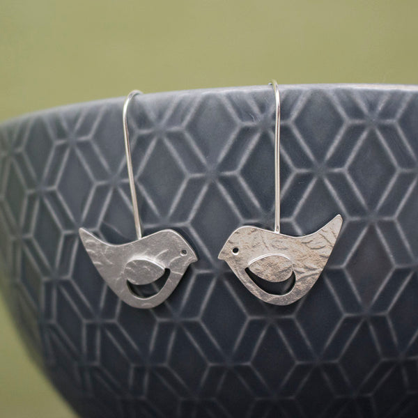 silver songbird lovebird bird earrings from Joanne Tinley Jewellery