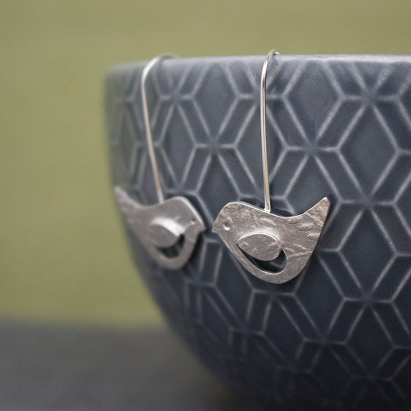 silver songbird lovebird bird earrings from Joanne Tinley Jewellery