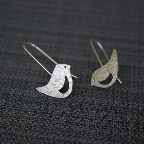 silver songbird lovebird bird earrings from Joanne Tinley Jewellery